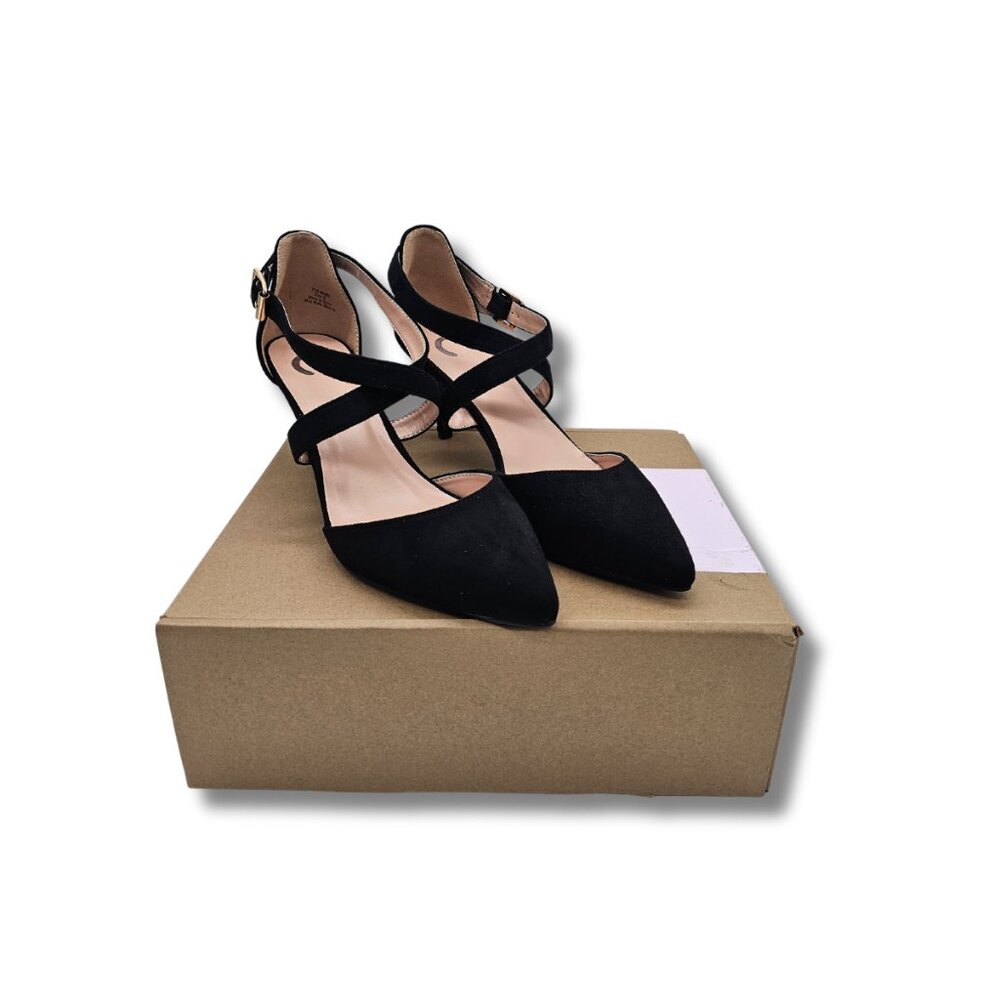 Women's Formal Black Strappy Heels Faux Suede - Size 9